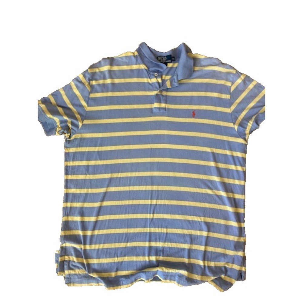 Polo By Ralph Lauren Blue With Yellow Stripes Polo Shirt Size XL